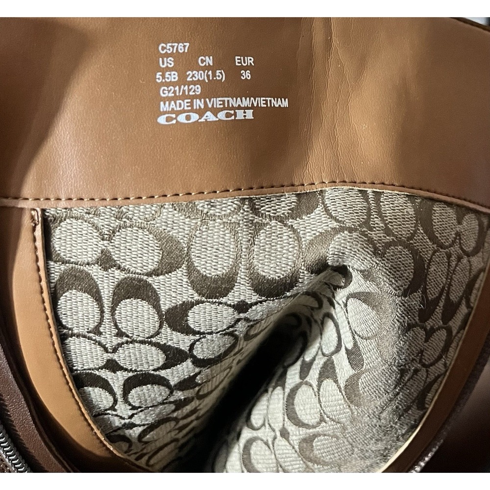 Coach Fitz Riding Boots Women's Size 5.5 B Brown Faux Leather Tall Boots Zip New - Picture 14 of 14
